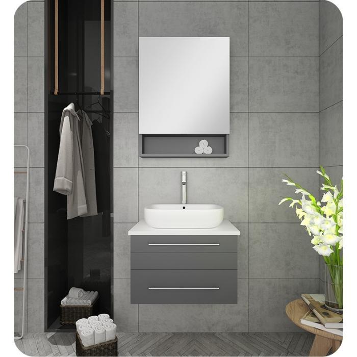 Fresca Lucera 24" Gray Modern Wall Hung Vessel Sink Vanity w/ Medicine Cabinet