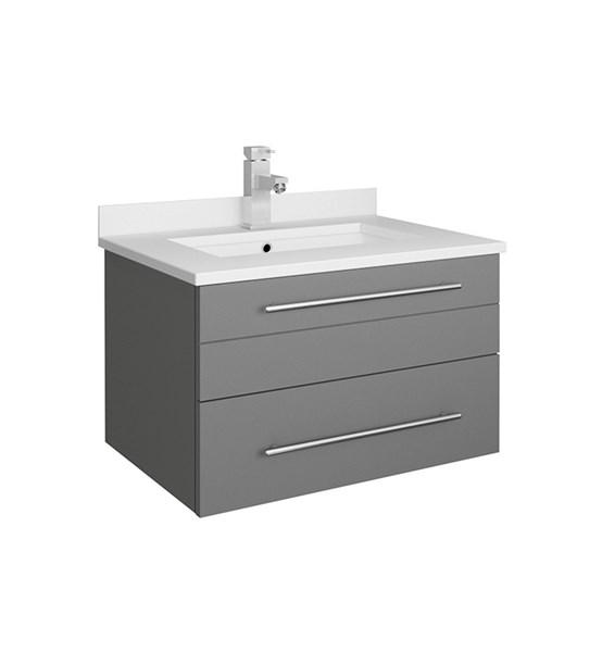 Fresca Lucera 24" Gray Wall Hung Modern Bathroom Cabinet w/ Top & Undermount Sink | FCB6124GR-UNS-CWH-U