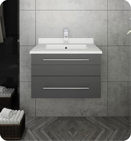 Image of Fresca Lucera 24" Gray Wall Hung Modern Bathroom Cabinet w/ Top & Undermount Sink | FCB6124GR-UNS-CWH-U FCB6124GR-UNS-CWH-U