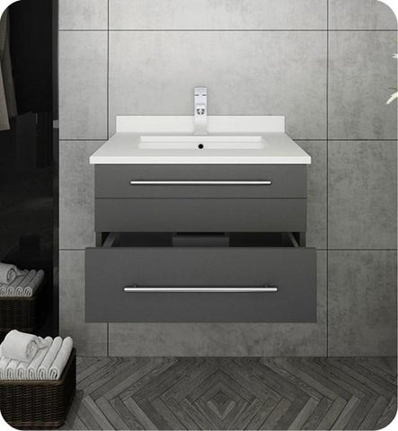 Image of Fresca Lucera 24" Gray Wall Hung Modern Bathroom Cabinet w/ Top & Undermount Sink | FCB6124GR-UNS-CWH-U FCB6124GR-UNS-CWH-U