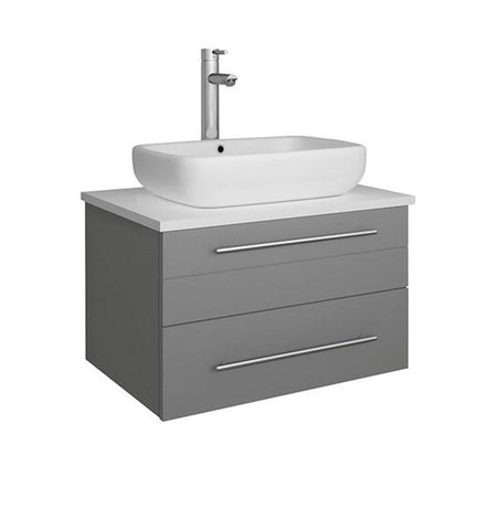 Image of Fresca Lucera 24" Gray Wall Hung Modern Bathroom Cabinet w/ Top & Vessel Sink | FCB6124GR-VSL-CWH-V