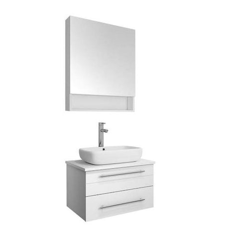 Fresca Lucera 24" White Modern Wall Hung Vessel Sink Vanity w/ Medicine Cabinet