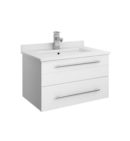 Image of Fresca Lucera 24" White Wall Hung Modern Bathroom Cabinet w/ Top & Undermount Sink | FCB6124WH-UNS-CWH-U