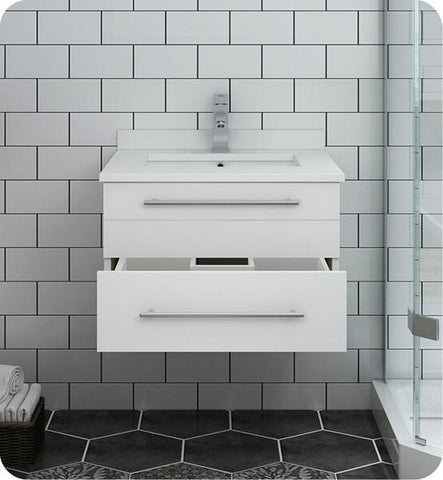 Image of Fresca Lucera 24" White Wall Hung Modern Bathroom Cabinet w/ Top & Undermount Sink | FCB6124WH-UNS-CWH-U FCB6124WH-UNS-CWH-U