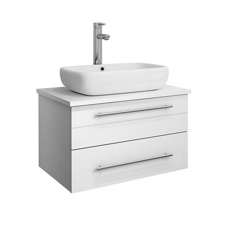Fresca Lucera 24" White Wall Hung Modern Bathroom Cabinet w/ Top & Vessel Sink | FCB6124WH-VSL-CWH-V