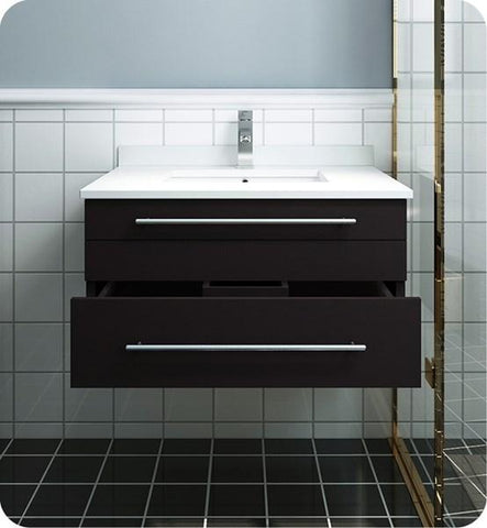 Image of Fresca Lucera 30" Espresso Wall Hung Modern Bathroom Cabinet w/ Top & Undermount Sink | FCB6130ES-UNS-CWH-U FCB6130ES-UNS-CWH-U