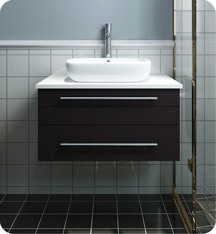Image of Fresca Lucera 30" Espresso Wall Hung Modern Bathroom Cabinet w/ Top & Vessel Sink | FCB6130ES-VSL-CWH-V