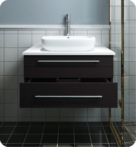 Image of Fresca Lucera 30" Espresso Wall Hung Modern Bathroom Cabinet w/ Top & Vessel Sink | FCB6130ES-VSL-CWH-V