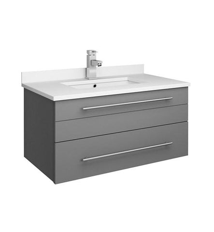 Image of Fresca Lucera 30" Gray Wall Hung Modern Bathroom Cabinet w/ Top & Undermount Sink | FCB6130GR-UNS-CWH-U
