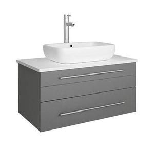Fresca Lucera 30" Gray Wall Hung Modern Bathroom Cabinet w/ Top & Vessel Sink | FCB6130GR-VSL-CWH-V