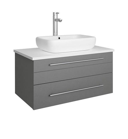 Image of Fresca Lucera 30" Gray Wall Hung Modern Bathroom Cabinet w/ Top & Vessel Sink | FCB6130GR-VSL-CWH-V