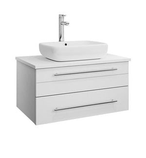 Fresca Lucera 30" White Wall Hung Modern Bathroom Cabinet w/ Top & Vessel Sink | FCB6130WH-VSL-CWH-V