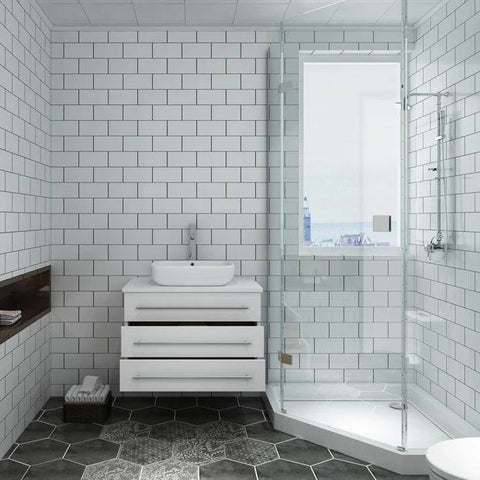 Image of Fresca Lucera 32" White Wall Hung Modern Bathroom Cabinet with Top & Vessel Sink | FCB6183WH-VSL-I FCB6183WH-VSL-I