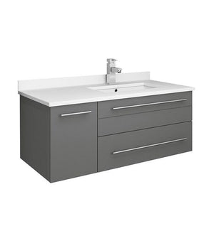 Fresca Lucera 36" Gray Wall Hung Modern Bathroom Cabinet w/ Top & Undermount Sink - Right Version | FCB6136GR-UNS-R-CWH-U