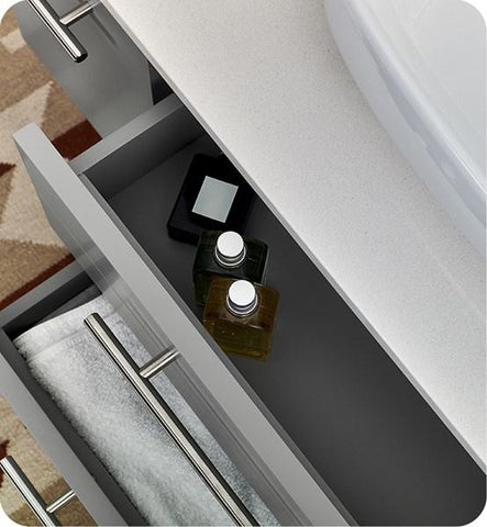 Image of Fresca Lucera 36" Gray Wall Hung Modern Bathroom Cabinet w/ Top & Undermount Sink - Right Version | FCB6136GR-UNS-R-CWH-U