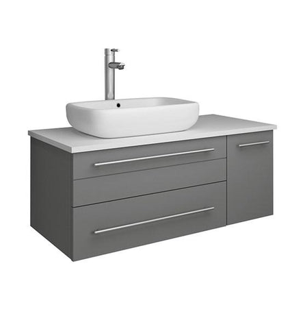 Image of Fresca Lucera 36" Gray Wall Hung Modern Bathroom Cabinet w/ Top & Vessel Sink - Left Version | FCB6136GR-VSL-L-CWH-V