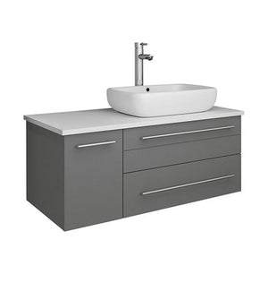 Fresca Lucera 36" Gray Wall Hung Modern Bathroom Cabinet w/ Top & Vessel Sink - Right Version | FCB6136GR-VSL-R-CWH-V