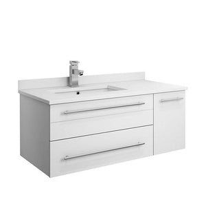 Fresca Lucera 36" White Wall Hung Modern Bathroom Cabinet w/ Top & Undermount Sink - Left Version | FCB6136WH-UNS-L-CWH-U FCB6136WH-UNS-L-CWH-U