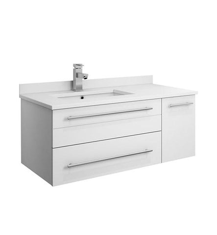Image of Fresca Lucera 36" White Wall Hung Modern Bathroom Cabinet w/ Top & Undermount Sink - Left Version | FCB6136WH-UNS-L-CWH-U FCB6136WH-UNS-L-CWH-U