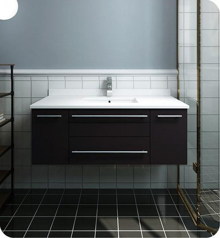 Image of Fresca Lucera 42" Espresso Wall Hung Modern Bathroom Cabinet w/ Top & Undermount Sink | FCB6142ES-UNS-CWH-U FCB6142ES-UNS-CWH-U