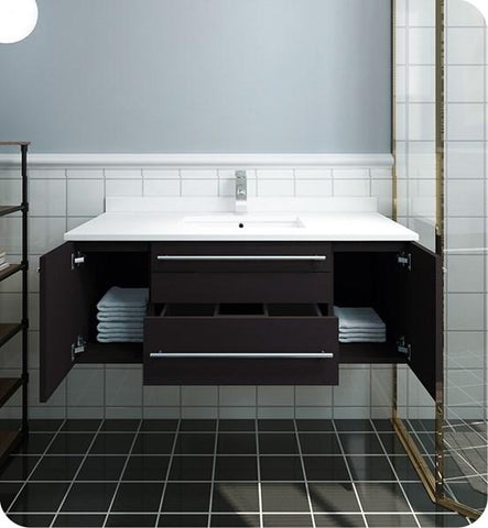 Image of Fresca Lucera 42" Espresso Wall Hung Modern Bathroom Cabinet w/ Top & Undermount Sink | FCB6142ES-UNS-CWH-U FCB6142ES-UNS-CWH-U