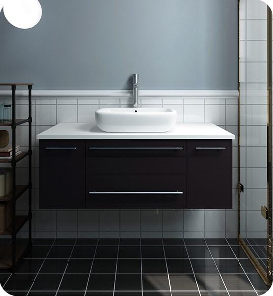 Fresca Lucera 42" Espresso Wall Hung Modern Bathroom Cabinet w/ Top & Vessel Sink | FCB6142ES-VSL-CWH-V