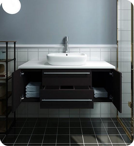 Image of Fresca Lucera 42" Espresso Wall Hung Modern Bathroom Cabinet w/ Top & Vessel Sink | FCB6142ES-VSL-CWH-V
