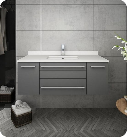 Image of Fresca Lucera 42" Gray Wall Hung Modern Bathroom Cabinet w/ Top & Undermount Sink | FCB6142GR-UNS-CWH-U FCB6142GR-UNS-CWH-U