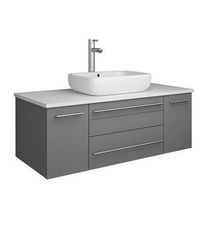 Fresca Lucera 42" Gray Wall Hung Modern Bathroom Cabinet w/ Top & Vessel Sink | FCB6142GR-VSL-CWH-V