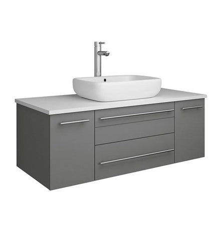 Image of Fresca Lucera 42" Gray Wall Hung Modern Bathroom Cabinet w/ Top & Vessel Sink | FCB6142GR-VSL-CWH-V