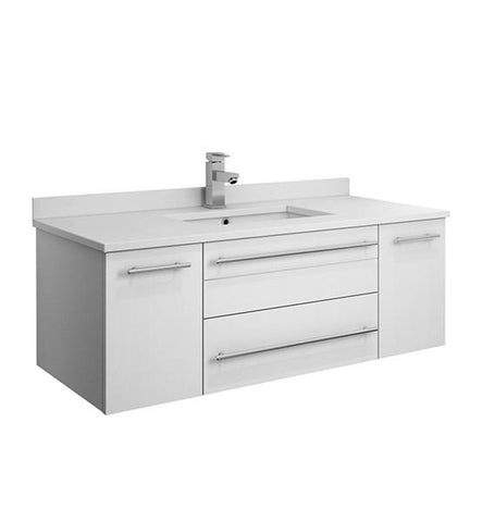 Image of Fresca Lucera 42" White Wall Hung Modern Bathroom Cabinet w/ Top & Undermount Sink | FCB6142WH-UNS-CWH-U