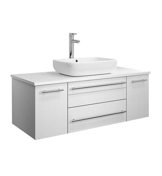 Fresca Lucera 42" White Wall Hung Modern Bathroom Cabinet w/ Top & Vessel Sink | FCB6142WH-VSL-CWH-V