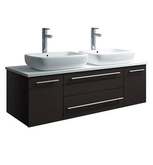 Fresca Lucera 48" Espresso Wall Hung Modern Bathroom Cabinet w/ Top & Double Vessel Sinks | FCB6148ES-VSL-D-CWH-V