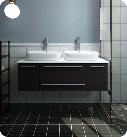 Image of Fresca Lucera 48" Espresso Wall Hung Modern Bathroom Cabinet w/ Top & Double Vessel Sinks | FCB6148ES-VSL-D-CWH-V