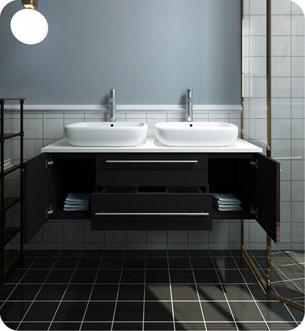 Image of Fresca Lucera 48" Espresso Wall Hung Modern Bathroom Cabinet w/ Top & Double Vessel Sinks | FCB6148ES-VSL-D-CWH-V