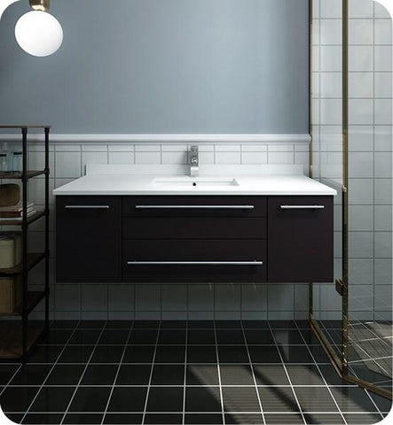 Image of Fresca Lucera 48" Espresso Wall Hung Modern Bathroom Cabinet w/ Top & Undermount Sink | FCB6148ES-UNS-CWH-U