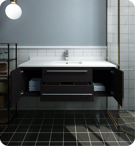 Image of Fresca Lucera 48" Espresso Wall Hung Modern Bathroom Cabinet w/ Top & Undermount Sink | FCB6148ES-UNS-CWH-U