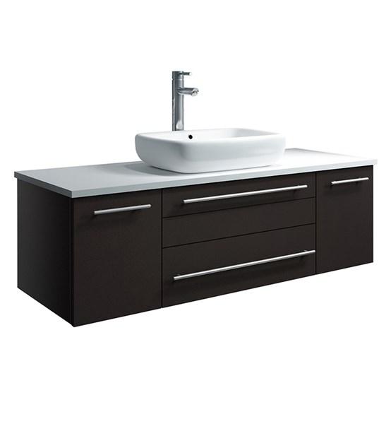 Fresca Lucera 48" Espresso Wall Hung Modern Bathroom Cabinet w/ Top & Vessel Sink | FCB6148ES-VSL-CWH-V