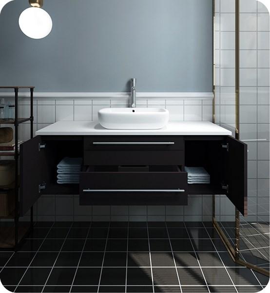 Fresca Lucera 48" Espresso Wall Hung Modern Bathroom Cabinet w/ Top & Vessel Sink | FCB6148ES-VSL-CWH-V
