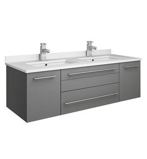 Fresca Lucera 48" Gray Wall Hung Modern Bathroom Cabinet w/ Top & Double Undermount Sinks | FCB6148GR-UNS-D-CWH-U FCB6148GR-UNS-D-CWH-U