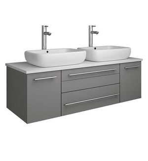 Fresca Lucera 48" Gray Wall Hung Modern Bathroom Cabinet w/ Top & Double Vessel Sinks | FCB6148GR-VSL-D-CWH-V
