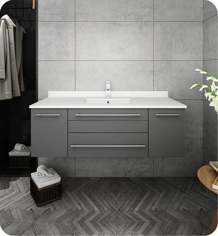 Image of Fresca Lucera 48" Gray Wall Hung Modern Bathroom Cabinet w/ Top & Undermount Sink | FCB6148GR-UNS-CWH-U