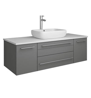 Fresca Lucera 48" Gray Wall Hung Modern Bathroom Cabinet w/ Top & Vessel Sink | FCB6148GR-VSL-CWH-V