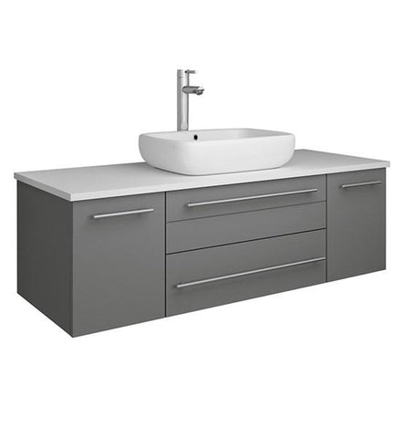 Image of Fresca Lucera 48" Gray Wall Hung Modern Bathroom Cabinet w/ Top & Vessel Sink | FCB6148GR-VSL-CWH-V