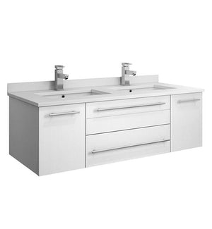 Fresca Lucera 48" White Wall Hung Modern Bathroom Cabinet w/ Top & Double Undermount Sinks | FCB6148WH-UNS-D-CWH-U FCB6148WH-UNS-D-CWH-U