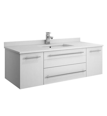 Image of Fresca Lucera 48" White Wall Hung Modern Bathroom Cabinet w/ Top & Undermount Sink | FCB6148WH-UNS-CWH-U