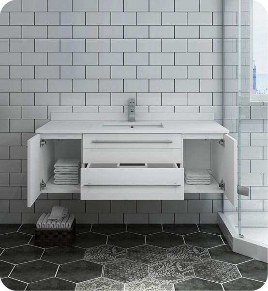 Fresca Lucera 48" White Wall Hung Modern Bathroom Cabinet w/ Top & Undermount Sink | FCB6148WH-UNS-CWH-U