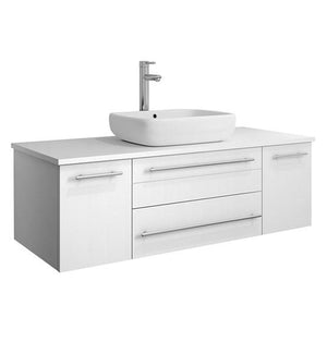 Fresca Lucera 48" White Wall Hung Modern Bathroom Cabinet w/ Top & Vessel Sink | FCB6148WH-VSL-CWH-V