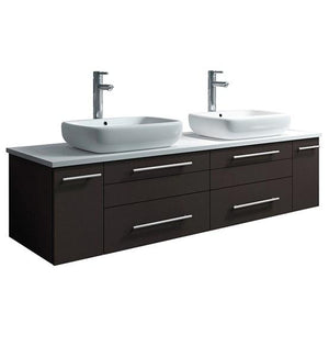 Fresca Lucera 60" Espresso Wall Hung Modern Bathroom Cabinet w/ Top & Double Vessel Sinks | FCB6160ES-VSL-D-CWH-V