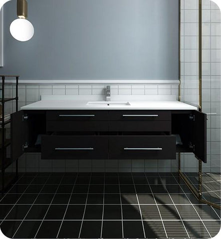 Image of Fresca Lucera 60" Espresso Wall Hung Modern Bathroom Cabinet w/ Top & Single Undermount Sink | FCB6160ES-UNS-CWH-U FCB6160ES-UNS-CWH-U